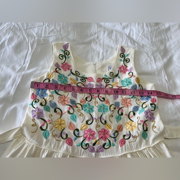 Creaciones Lizeth | Girls SZ 10 | Embroidered Floral Sleeveless Midi Dress Ivory - Picture 5 of 6